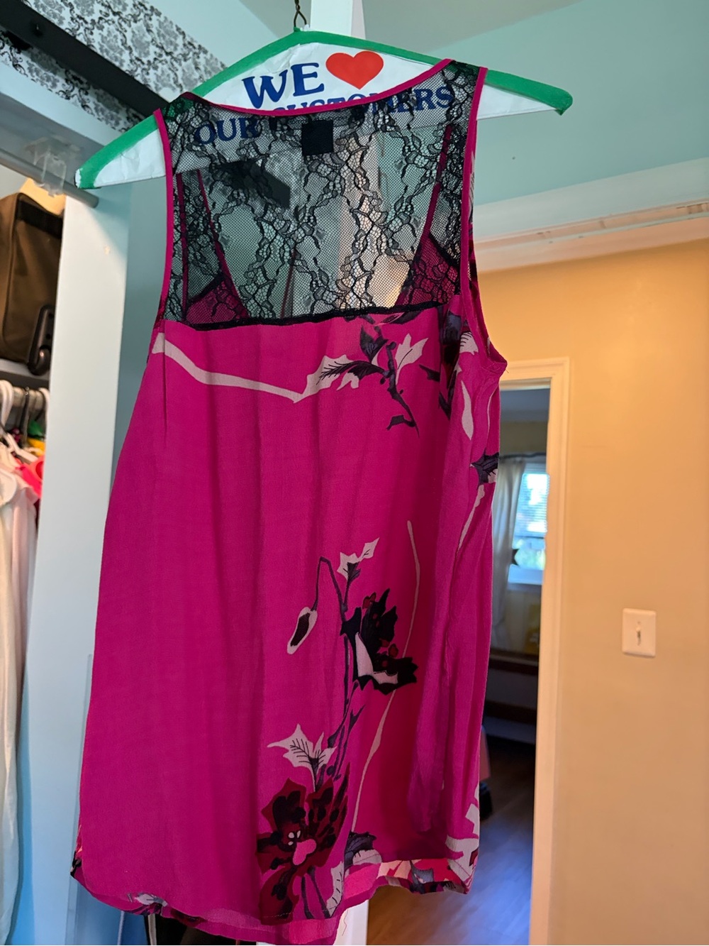 Women's Fuchsia Floral Lace-Back Camisole - express xs